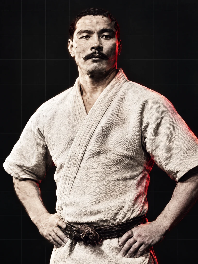 Editorial portrait of Mitsuyo Maeda in early twentieth-century judo attire